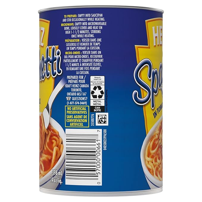 Heinz Spaghetti in Tomato Sauce with Cheese 398mL/13.5 fl. oz. (Pack of 24) {Imported from Canada}