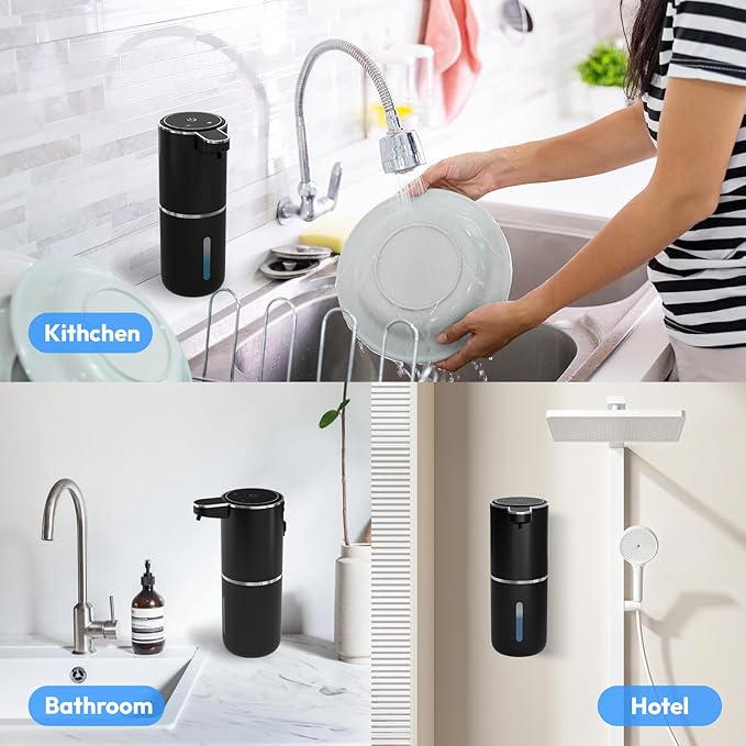 2 Pack Automatic Foaming Soap DispenserTouchless Foam Soap Dispenser12.8oz Rechargeabled Wall Mounted Smart for Bathroom and Kitchen Dish SoapEasy for Toddlers(Black)