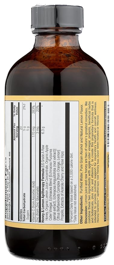 ZAND Lemon and Honey Syrup with 170 mg of Vitamin C and 3 mg of Zinc Apitherapy Formula Includes Raw Honey Organic Apple Cider Vinegar Echinacea Blend Rose Hips and More 8 FL. OZ. 48 Servings