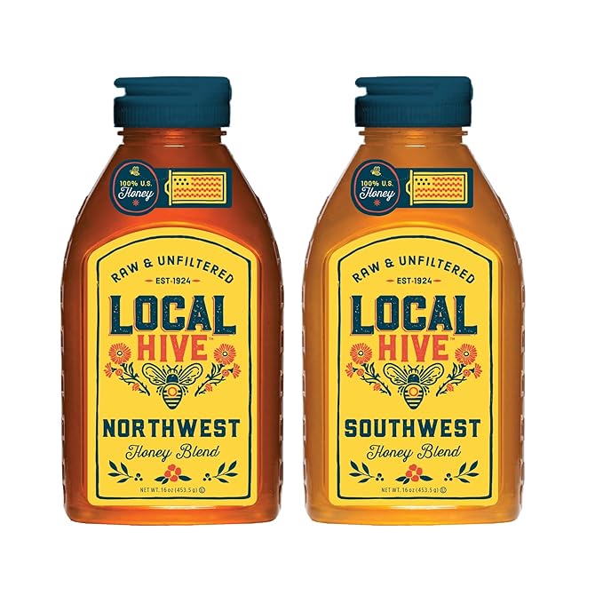 Local Hive Raw &amp Unfiltered Honey 2-Flavor Regional Bundle – Northwest &amp Southwest (16 oz Each) | 100% Pure U.S. Honey | Distinct Regional Floral Profiles | Natural Sweetener for Tea Baking &