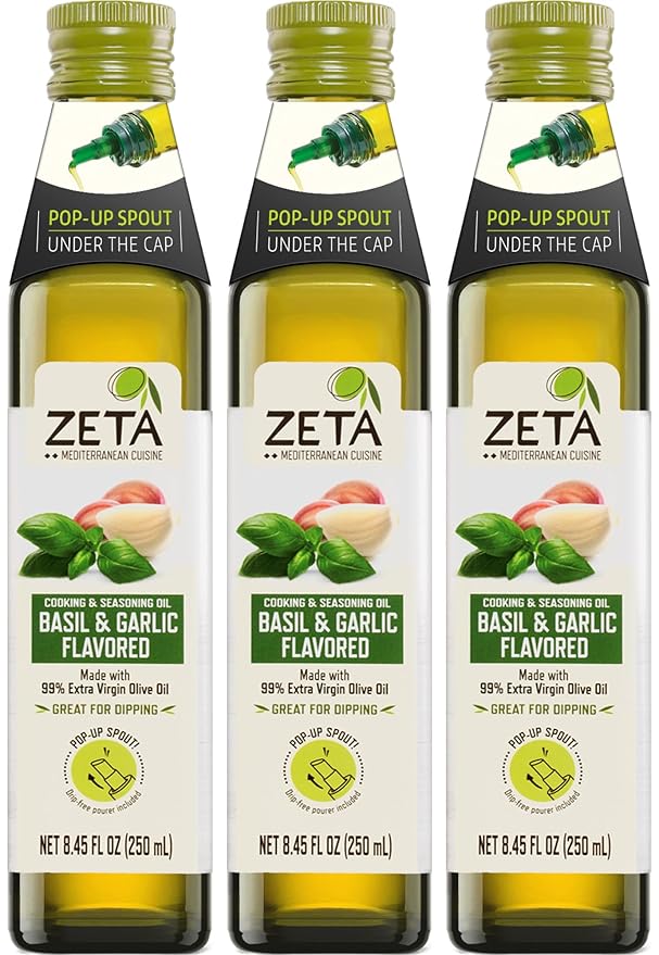 Zeta Extra Virgin Olive Oil with Basil and Garlic 8.5fl oz. Pack of 3