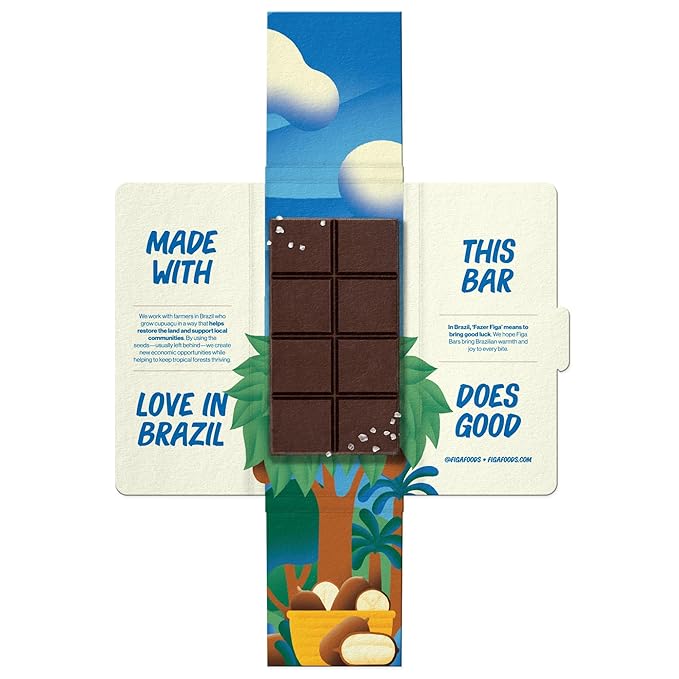 Figa Foods 63% Salty Cupuaçu Bar - Date Sweetened Vegan Gluten Free Caffeine Free Only 3 Ingredients plus Sea Salt - Chocolate's Brazilian Cousin [60g] - 3 Pack