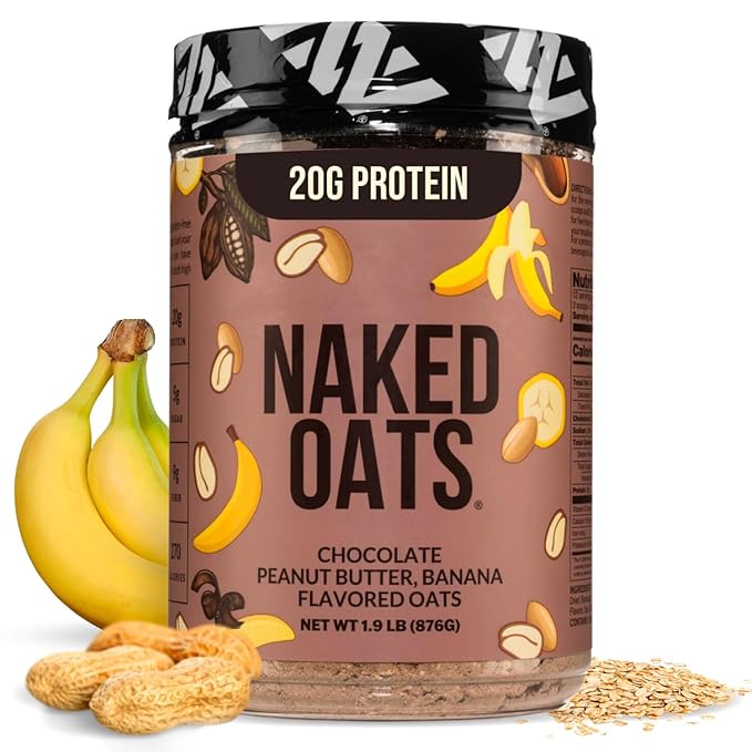 Naked Oats - Chocolate PB Banana Overnight Oats 20g Whey Protein Gluten-Free Oatmeal Instant Breakfast or Shake High Protein Oatmeal High Fiber Breakfast Shake Non GMO No Soy - 12 Servings
