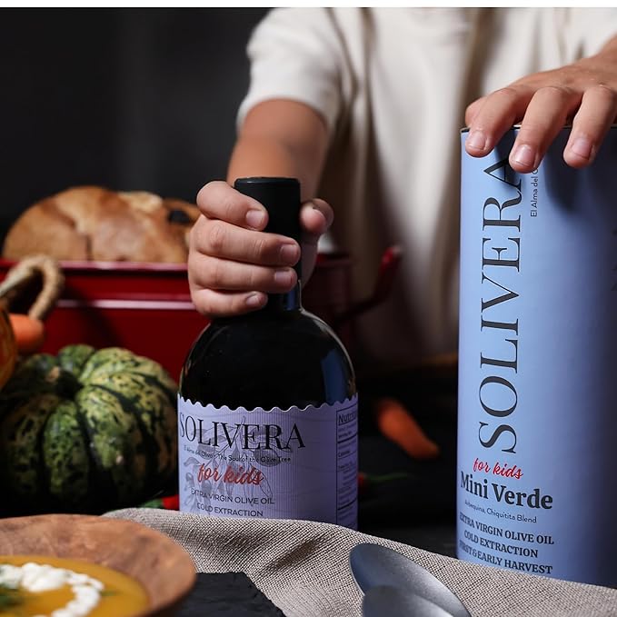 Solivera Mini Verde Extra Virgin Olive Oil Cold Pressed 300+ High Polyphenols Baby-Friendly Blend Smooth &amp Light Single-Origin Organic Olive Oil Hand Picked Early Harvest - 16.8 fl. oz. (Mini