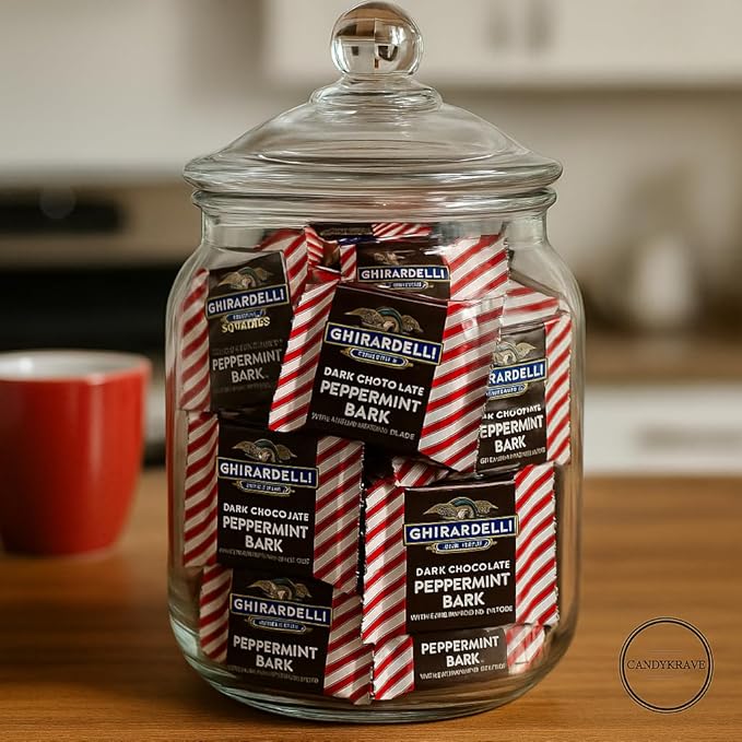 Ghrardlli Dark Chocolate Peppermint Bark Squares – Individually Wrapped Holiday Chocolates – Rich Dark Chocolate with Peppermint Crunch – 1 lb Bulk Pack (Approx. 22–26 Squares) – Perfect for Christmas
