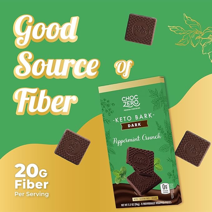 ChocZero Dark Chocolate Peppermint Crunch Bark Sugar Free Vegan Low Carb High Fiber Keto Friendly No Sugar Alcohols (4 Count 3.2oz Boxes)