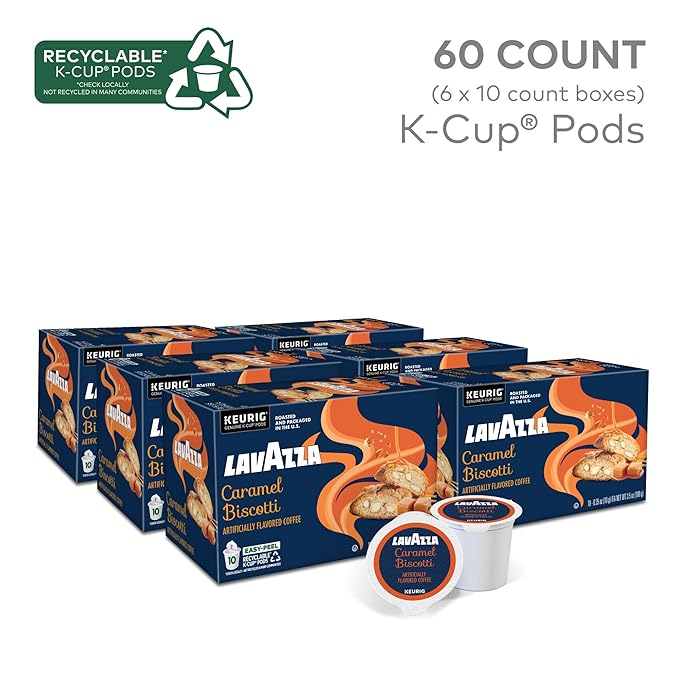 Lavazza Caramel Biscotti Coffee Single Serve Keurig K-Cup Pods Flavored Coffee 60-Count Box (6 Packs of 10)