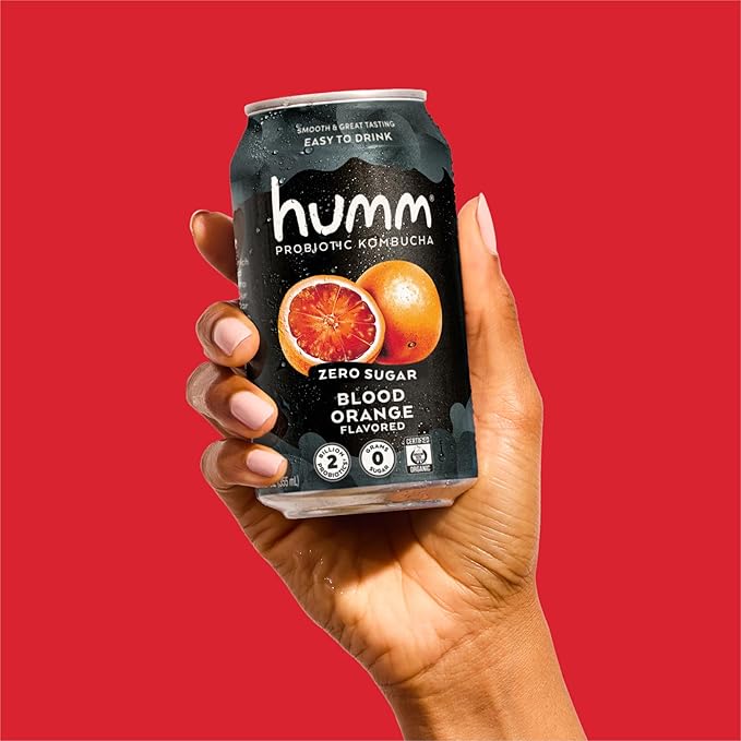 Humm Probiotic Kombucha Zero Sugar Blood Orange No Refrigeration Needed Keto Friendly Organic Vegan Gluten Free 12oz Cans (8 Pack)