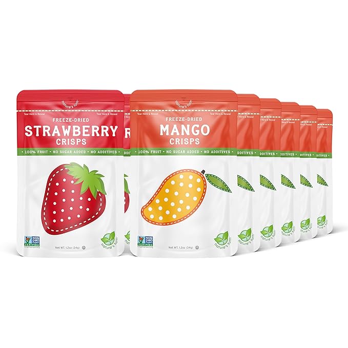 Nature's Turn Freeze-Dried Fruit Snacks Strawberry and Mango Crisps Pack of 12 (1.2 oz Each)