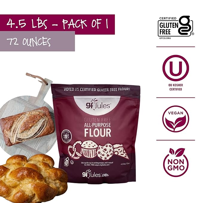 gfJules Certified Gluten Free All Purpose Flour | No Grit | Great Cup for Cup Baking Alternative to Regular Flour Voted #1 by Gluten Free &amp Celiac Consumers 4.5LB Pouch