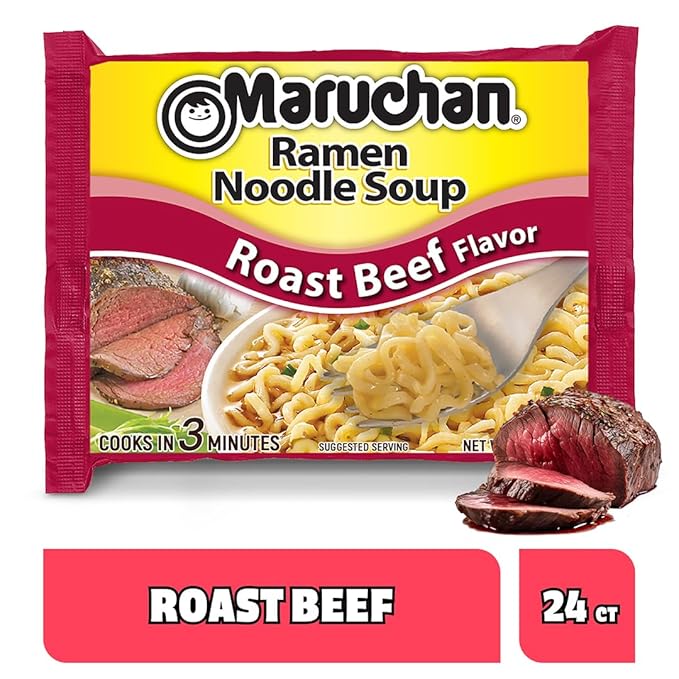 Maruchan Ramen Roast BeefInstant Ramen NoodlesReady to Eat Meals3 Oz(Pack of 48)