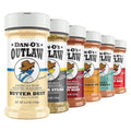 Dan-O's Outlaw Seasoning 6 Bottle Set- Butter Dust Butter Steak Spicy BBQ Sweet Caribbean Sweet &amp Tangy BBQ and Blackened Bloody Mary Seasoning