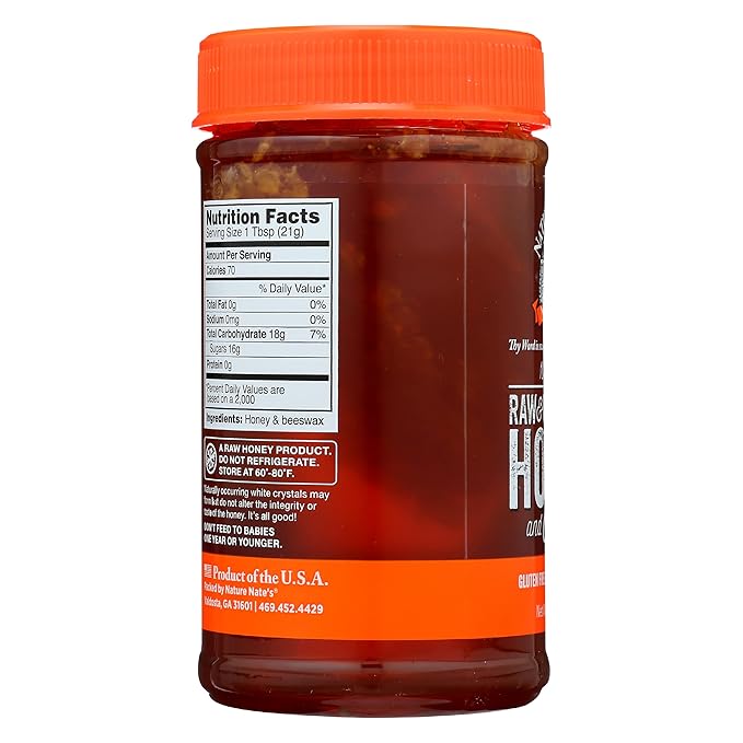 Nature Nate's Pure Raw &amp Unfiltered Classic Honey With Comb Gluten Free 16 Ounces (Pack Of 6)