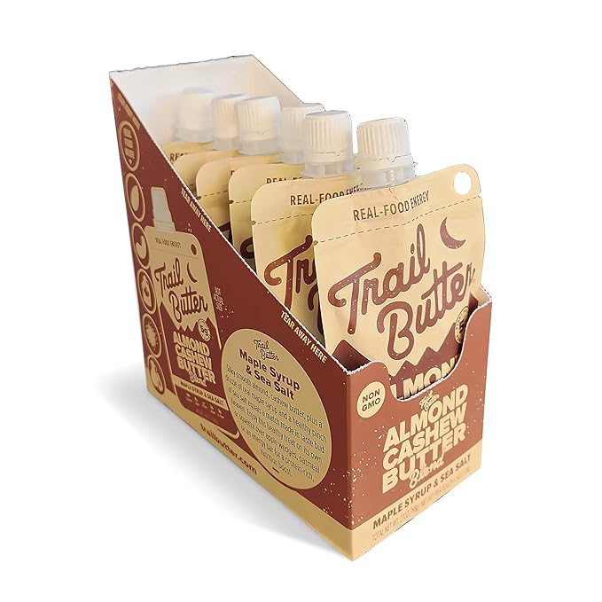 Trail Butter Big Squeeze Nut Butter Energy Pouches 4.5oz (6-Pack) – Real Food Endurance Fuel Protein Snack for Hiking Camping &amp Active Lifestyles – 20g of Protein per Pouch – Maple Syrup &amp