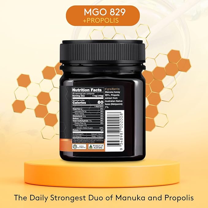 Nature’s Gold Raw Manuka Honey with Australian Native Bee Propolis MGO 829+ | 8.8oz (250g) 100% Pure Genuine Traceable Hive to Home