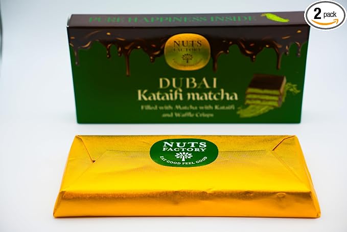 NUTS FACTORY Matcha Dubai Chocolate Bar – Pack of 2 – Handcrafted in NYC with Crispy Kataifi – Gourmet Dubai-Inspired Flavor