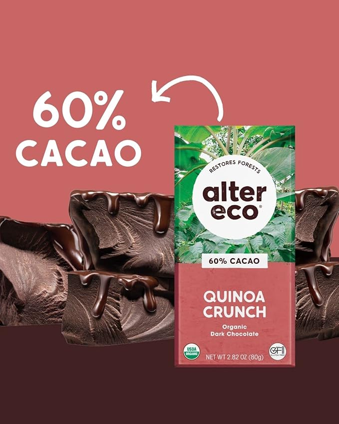 Alter Eco | Dark Chocolate Bars | Pure Dark Cocoa Fair Trade Organic Non-GMO Gluten Free (6-Pack Quinoa Crunch)