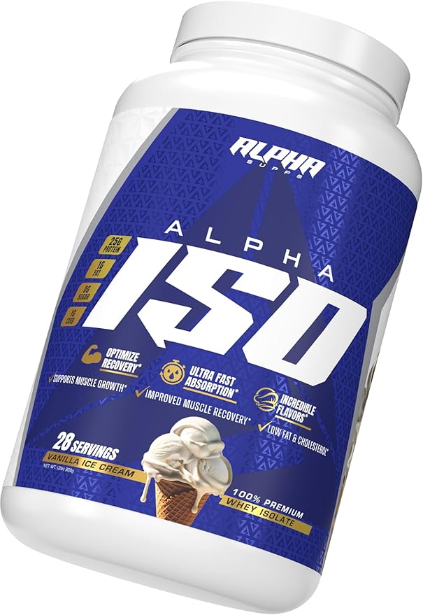Alpha Supps ISO Low Carb 100% Whey Protein Isolate Powder 25 Grams Per Serving Helps Support Muscle Growth Low Sugar and Gluten Free (Vanilla Ice Cream 2 lb)
