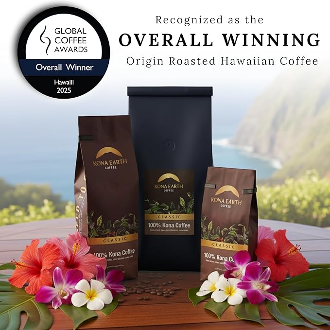 KONA EARTH 100% Kona Premium Coffee Medium Roast Whole Bean 5 lb (80 oz) Farm-Direct Authentic Hawaiian Kona Coffee beans from Hawaii’s Big Island Micro-Batch-Roasted