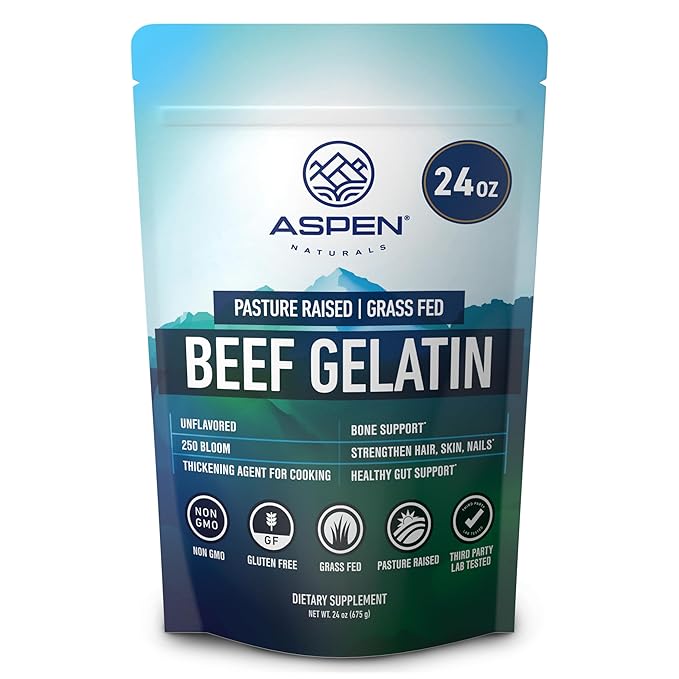 ASPEN NATURALS Beef Gelatin Powder Unflavored 24 Oz | Grass Fed Pasture-Raised | Non-GMO Gluten-Free Paleo-Friendly | Premium Culinary Gelatin | Cooking Baking Gummies Marshmallows &amp More