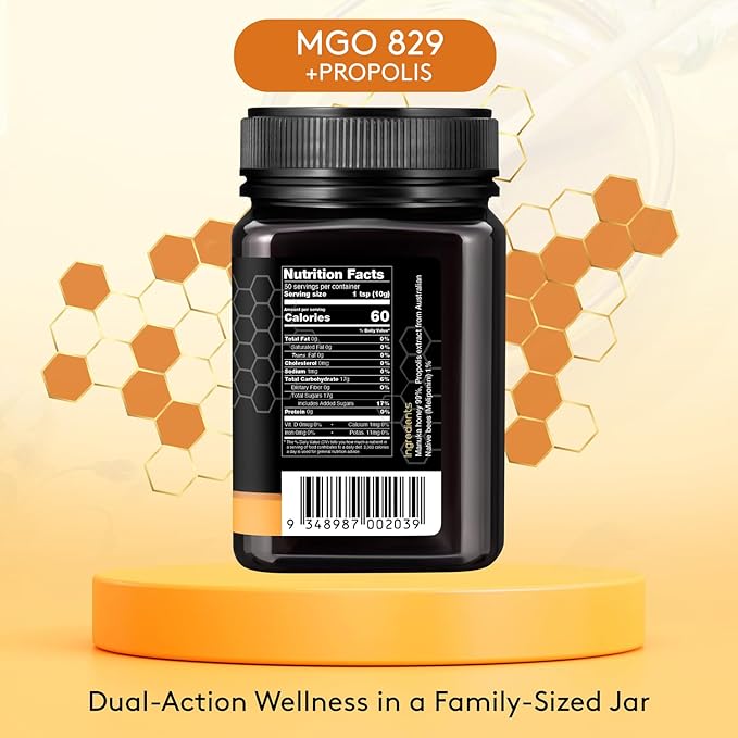 Nature’s Gold Raw Manuka Honey with Australian Native Bee Propolis MGO 829+ | 100% Pure Genuine Traceable Hive to Home