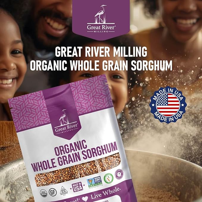 Great River Milling Whole Grain Sorghum | High-Protein Ancient Grain | Non-GMO Kosher Certified | Ideal for Salads Pilaf Porridge Baking &amp More | 5 Lb