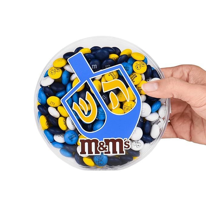 M&ampM'S Milk Chocolate Round Hanukkah Gift Box - Blue Yellow &amp White M&ampM'S Chocolate Candies with Hanukkah Themed Images