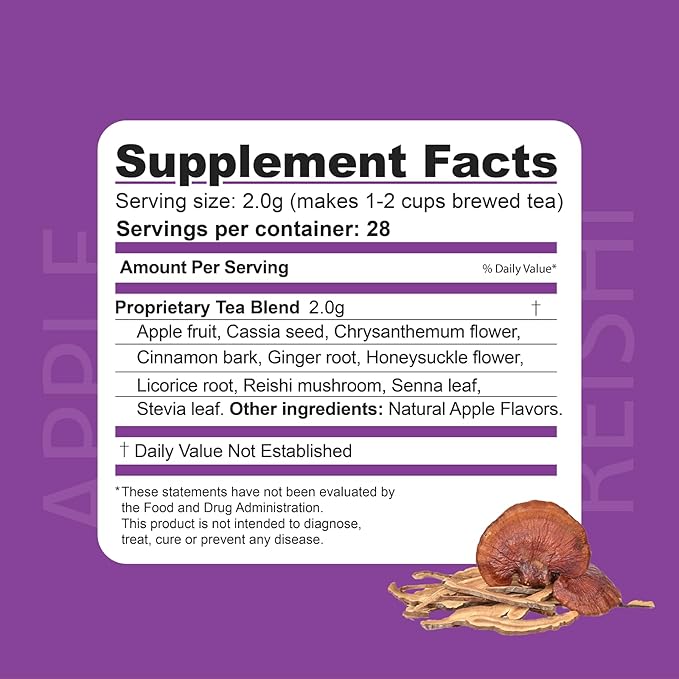 Dr. Zisman ZT Wellness Tea - Apple Reishi Herbal Blend - Refreshing Tea for Daily Balance (28 Bags) Crafted for a Vibrant Lifestyle