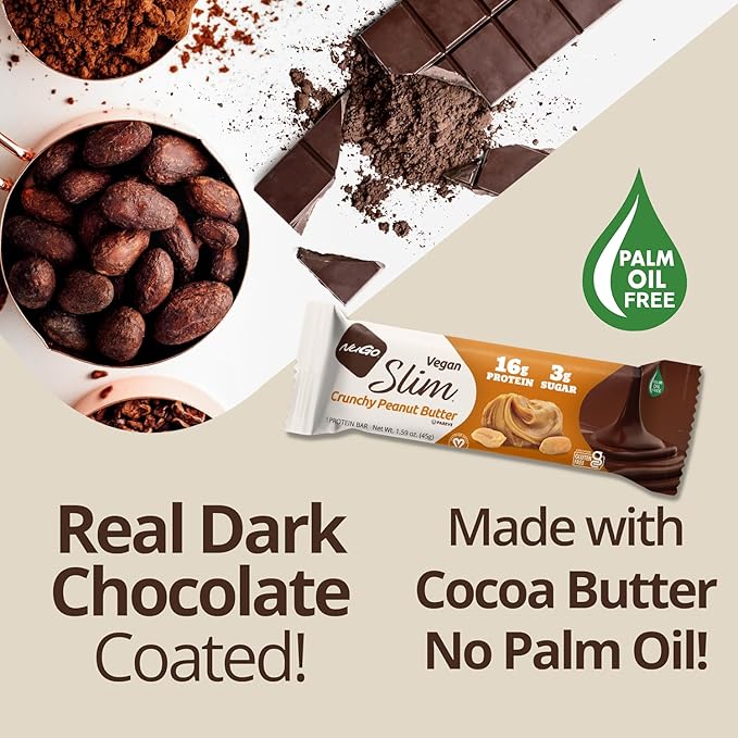 NuGo Slim Vegan Variety - Crunchy Peanut Butter 12 bars &amp Chocolate Mint 12 bars Low Net Carb Keto Friendly 16-17g Plant Based Protein Gluten Free 24 count