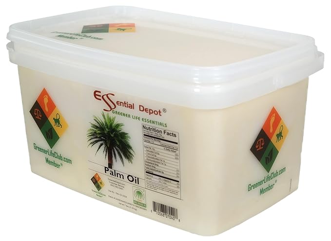 Essential Depot Palm Oil - RSPO Certified - Sustainable - Food Grade - Not Hydrogenated - 7 lbs in a 1 Gallon Pail - HDPE Microwavable Container with Resealable Lid and Removable Handle