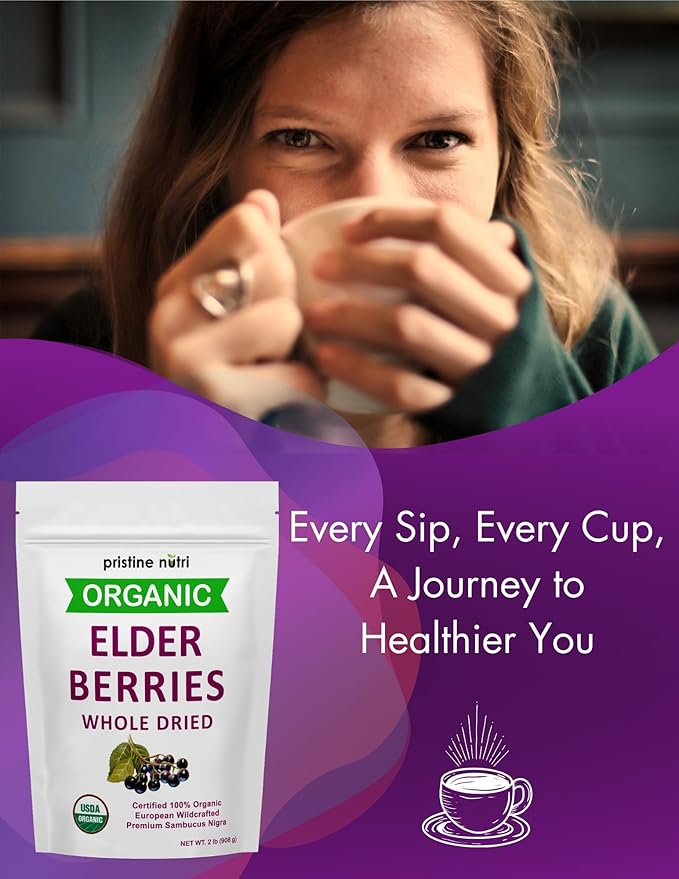 Organic Elderberries Dried Bulk | Whole European Elderberry Dried Wildcrafted All Natural | Non-GMO Non-irradiated | Immunity Booster Antioxidants and Vitamins | Make Syrup Tea| 2 lb (32 oz)