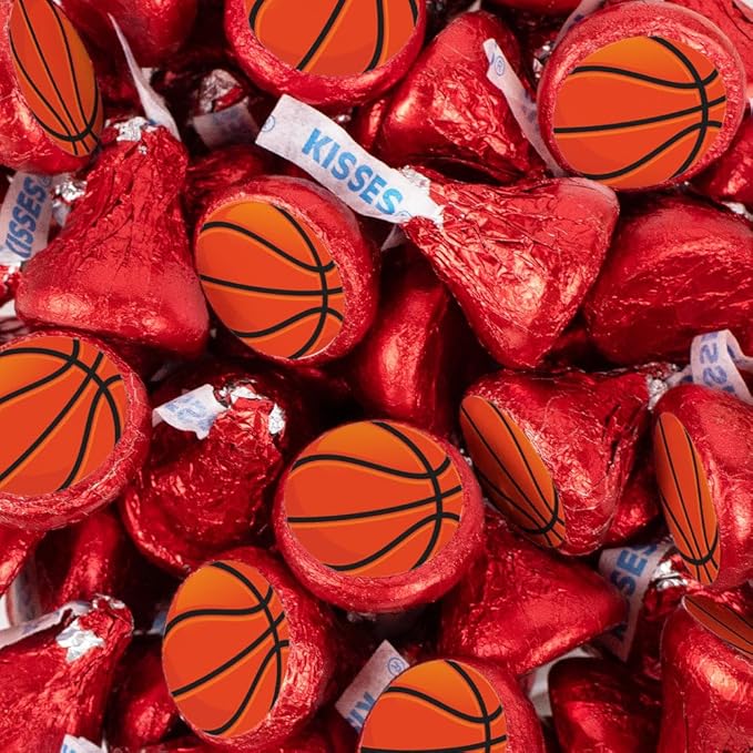 85 Pcs Basketball Candy Party Favors Milk Chocolate Kisses (13.6oz) - Red