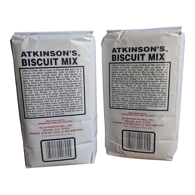 Atkinson’s Biscuit Mix – 2 lb Bags (Pack of 2) | Classic Southern Biscuit Blend Since 1757 | Made with Cholesterol-Free Shortening | Just Add Buttermilk Milk or Water (comes with Southern recipe car