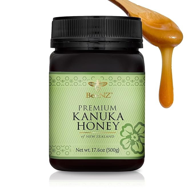 BeeNZ Raw Kānuka Honey – Pure New Zealand Monofloral Kānuka Honey Natural Sweetener &amp Superfood for Wellness Skin Care and Gourmet Food Pairing - No Sugar Added Pantry Staple Hive-to-Jar Trac