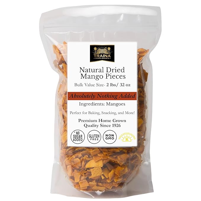 Traina Home Grown Dried Natural Mango Slices – No Sugar Added Non-GMO Gluten-Free Vegan Healthy Real Fruit Snack in Resealable Pouch (2 lbs)