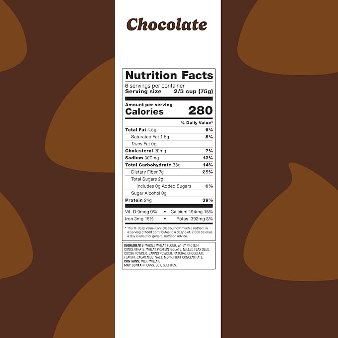 Flourish Protein Pancake &amp Waffle Mix with Whey Protein &amp Flax Seed No Added Sugar High in Protein &amp Fiber - Just Add Water - Chocolate Flavour 430g (3 Pack) - Made in Canada