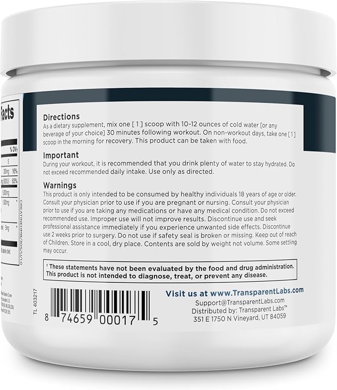Transparent Labs Creatine HMB - Creatine Monohydrate Powder with HMB for Muscle Growth Increased Strength Enhanced Energy Output and Improved Athletic Performance - 30 Servings Unflavored