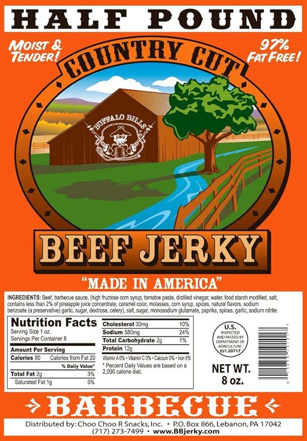 Buffalo Bills 8oz Barbecue Country Cut Beef Jerky Pack (moist &amp tender bbq beef jerky)