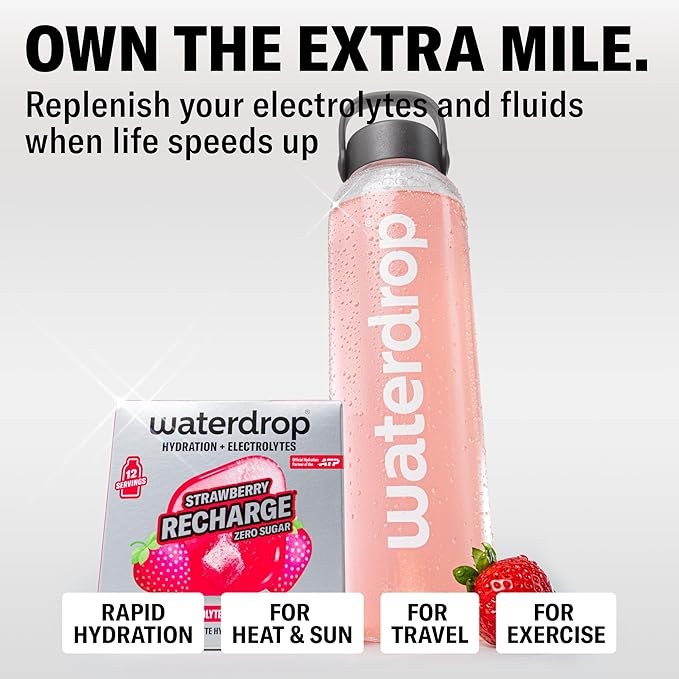 waterdrop Microlyte Strawberry 2 Pack – Sugar-Free Electrolytes for Fitness &amp Hydration – 24 Drops with Magnesium Calcium Sodium + Zinc – Electrolyte Water Flavoring in Strawberry