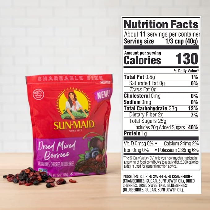 Sun-Maid Dried Mixed Berries 15oz &amp Dried Mangos 15oz Resealable Bags - Dried Fruit Snack for Lunches Snacks and Natural Sweeteners