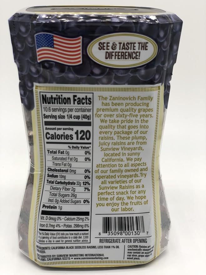 Sunview Jumbo Black Raisins 3-15oz Canisters