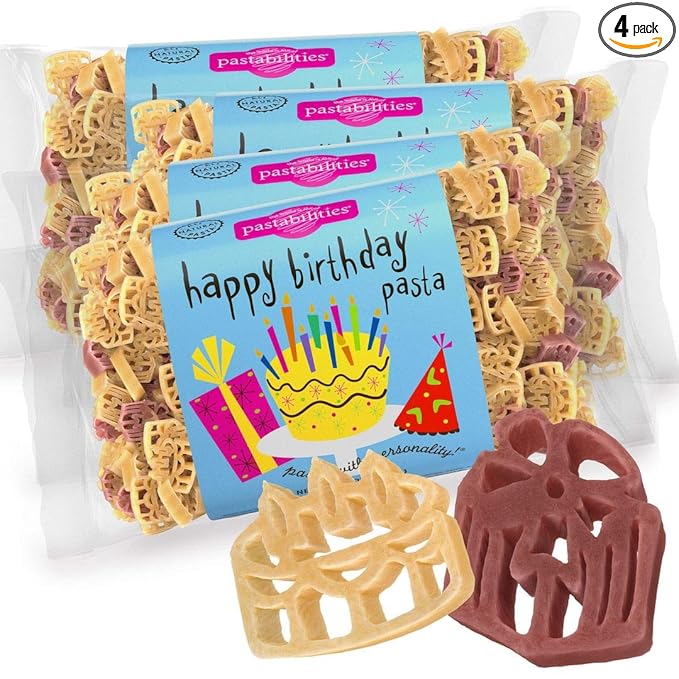 Pastabilities Fun Shaped Pasta for Kids - Happy Birthday Pasta - Cake and Present Fun Theme Non-GMO Natural Wheat Pasta All-Natural Kosher Certified Made in the USA (4 Pack 14 Oz)