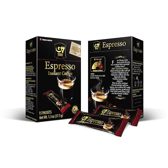 Trung Nguyen — G7 Instant Coffee — Espresso — Strong and Bold — Instant Vietnamese Coffee (15 Packets/Box 4-Pack)
