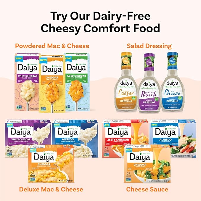 Daiya Dairy Free Gluten Free White Cheddar Mac &amp Cheese Vegan Plant Based Rice Pasta 5.5 oz (Pack of 12)