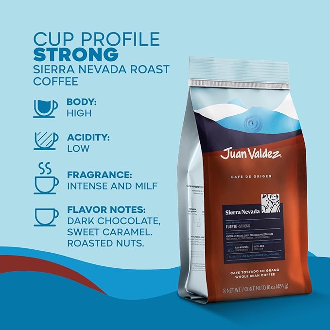 Juan Valdez Sierra Nevada Whole Bean Coffee | 100% Colombian Coffee | Single Origin with Notes of Chocolate Caramel &amp Roasted Nuts | 16 oz / 454 gr