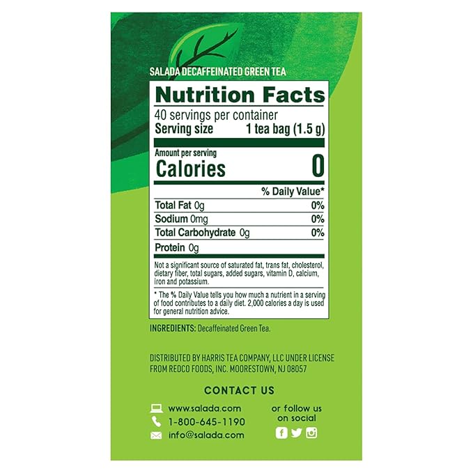 Salada Decaffeinated Green Tea 40 Count (Pack of 6)