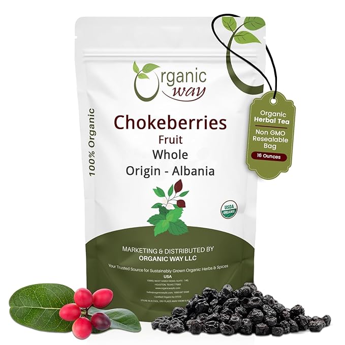 Organic Way Chokeberries Fruit/Aronia Berry Whole (Aronia melanocarpa) - European Wild-Harvest | Organic &amp Kosher Certified | Non GMO &amp Gluten Free | USDA Certified | Origin - Albania (1LBS /