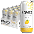 Steaz - Organic Green Tea - Unsweetened Lemon (12 Pack) - Antioxidant Brew - 65mg Natural Caffeine Zero Sugar 0 Calories Vitamin C - Unsweetened Iced Tea - Vegan - 12 Cans 16 fl oz (473mL)