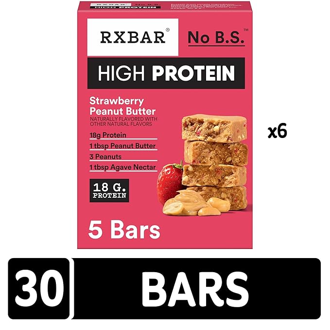 RXBAR High Protein Bars Gluten Free Protein Snacks Strawberry Peanut Butter (6 Boxes 30 Bars)