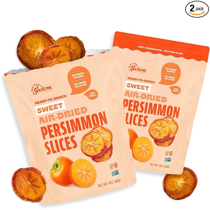 Whitney Jordan Naturals Air-Dried Persimmon Slices 16 Oz Pack of 2 - Dried Fruit Snack Made from Real Persimmons - No Sugar Added Gluten-Free Vegan Chewy Real Fruit for Clean Snacking